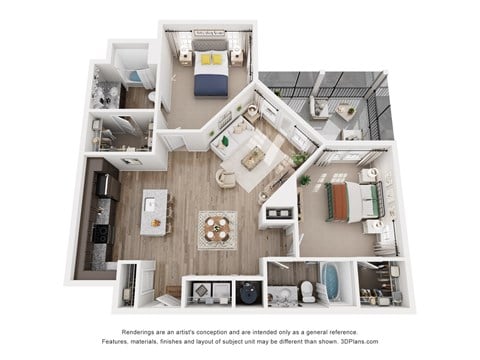 Floor plan for 2 beds, 2 baths, 1170 sqft